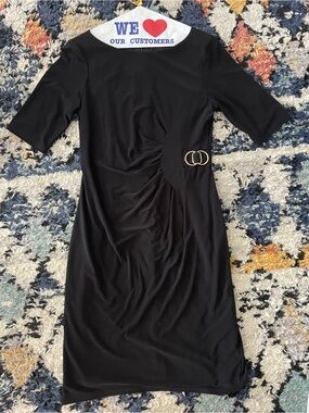 Black Ruched Dress with Buckle Detail